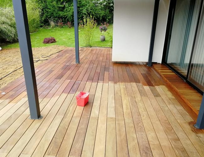 Création de terrasse en bois exotique à Villiers-aux-Noeuds 51500 ( 51 secteur Marne ).